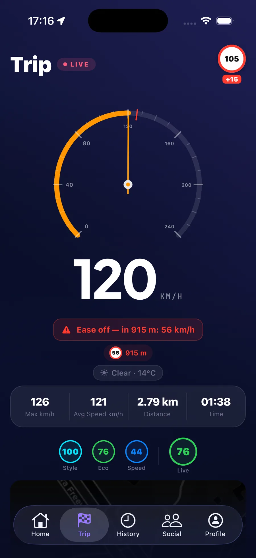 Live speedometer